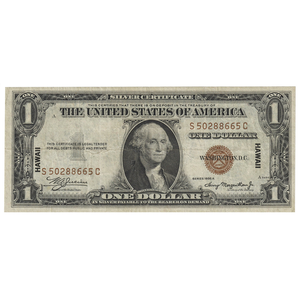 USA 1935A $1 Note, FR #2300, Julian-Morgenthau, Silver Certificate, Hawaii, VF-EF