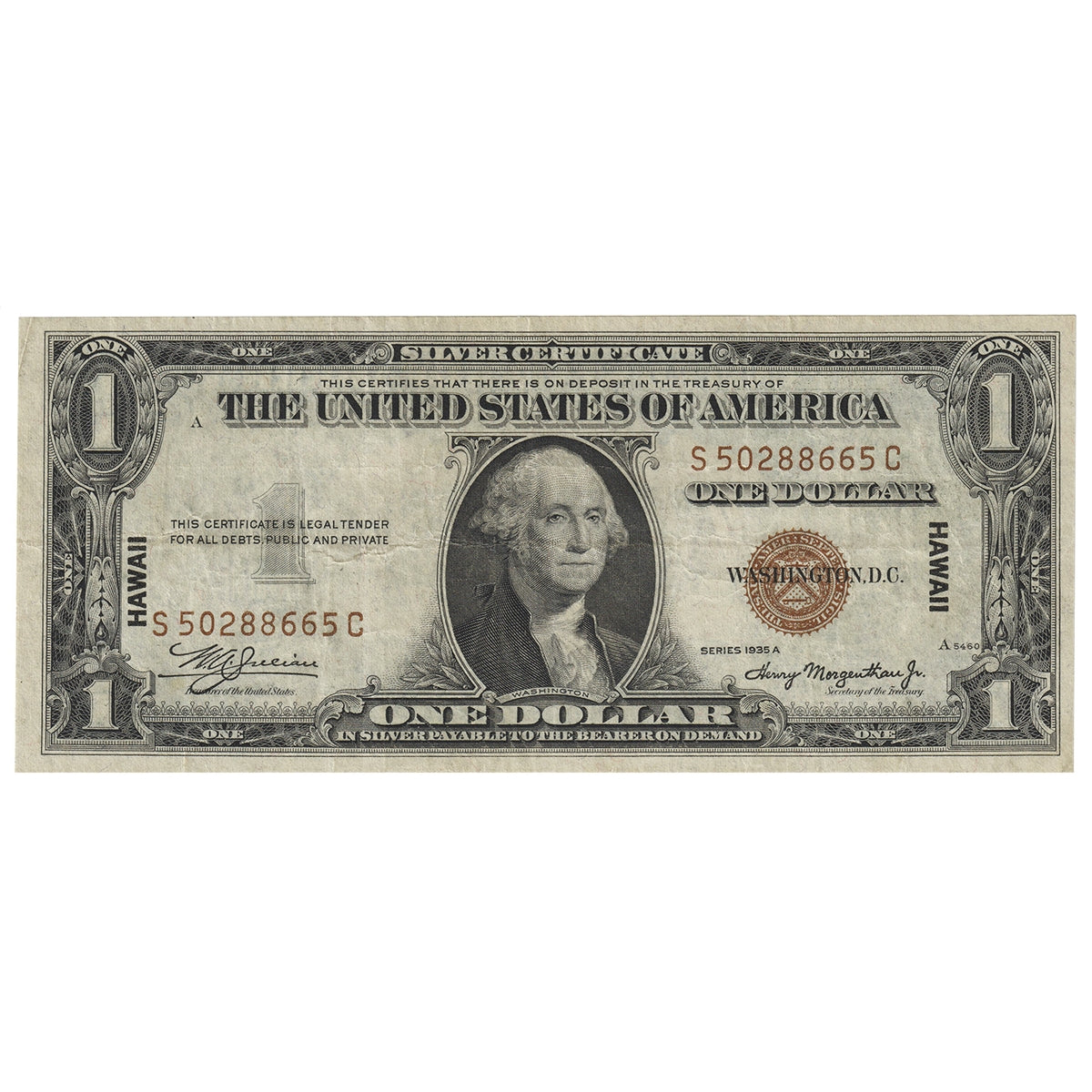 USA 1935A $1 Note, FR #2300, Julian-Morgenthau, Silver Certificate, Hawaii, VF-EF