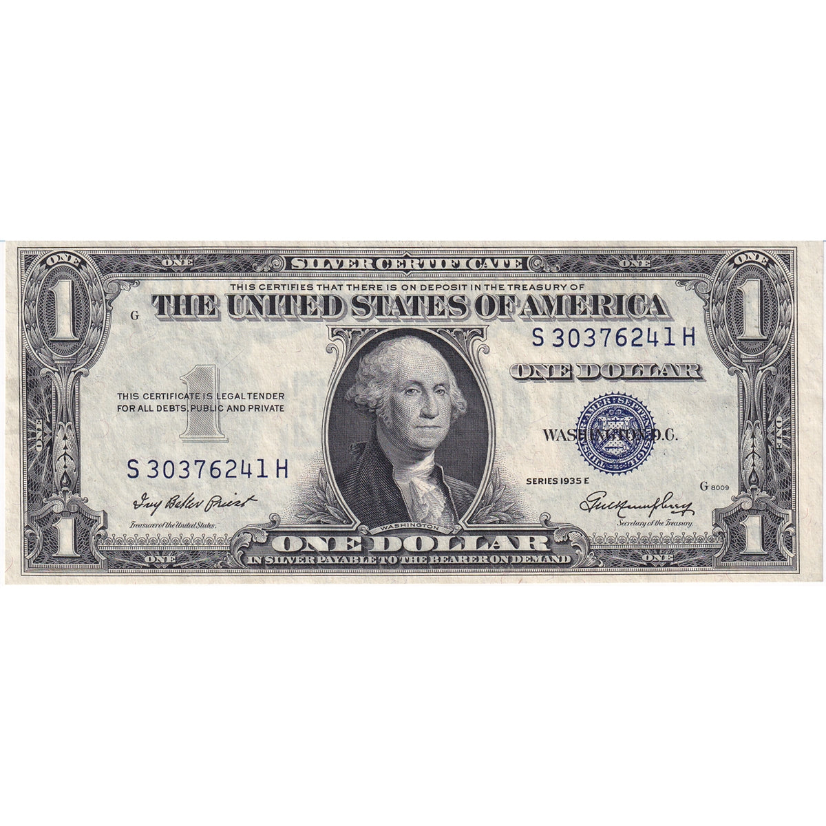 USA 1935D $1 Note, FR #1613, Clark-Snyder, Silver Certificate, Clark-Snyder, AU