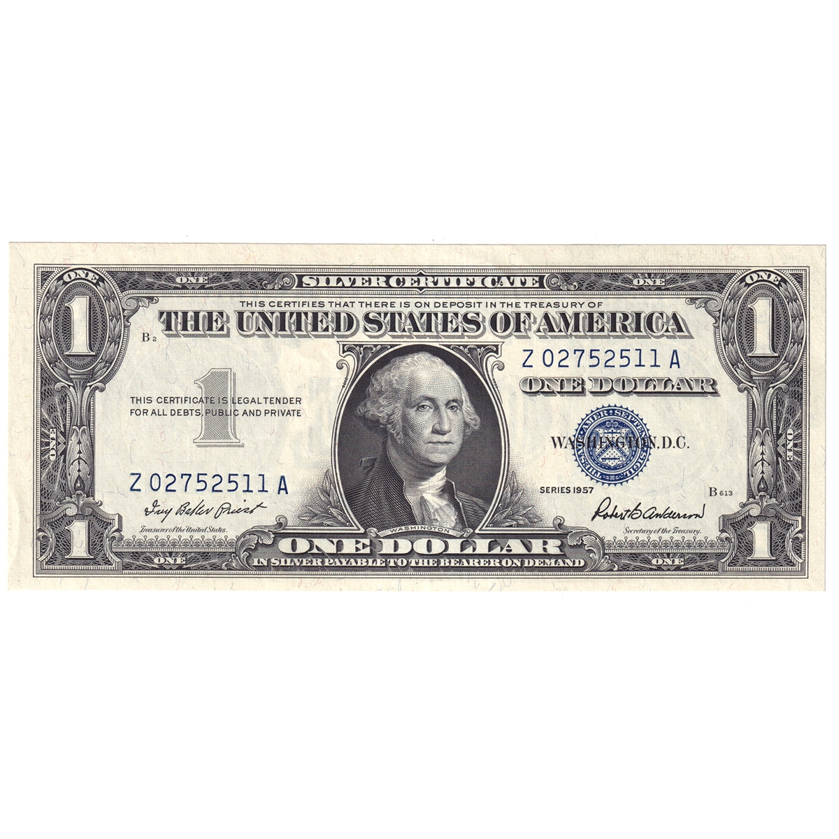 USA 1957 $1 Note, FR #1619, Silver Certificate, Priest-Anderson, UNC