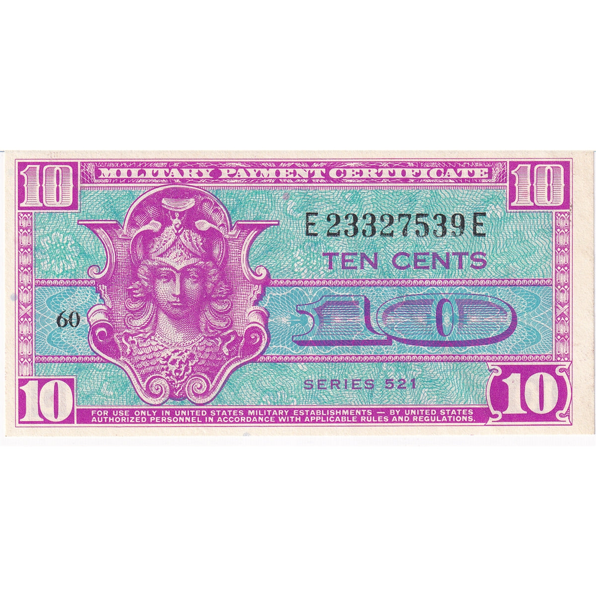 USA 1954-58 10-Cents Military PMT Certificate, Series 521, UNC