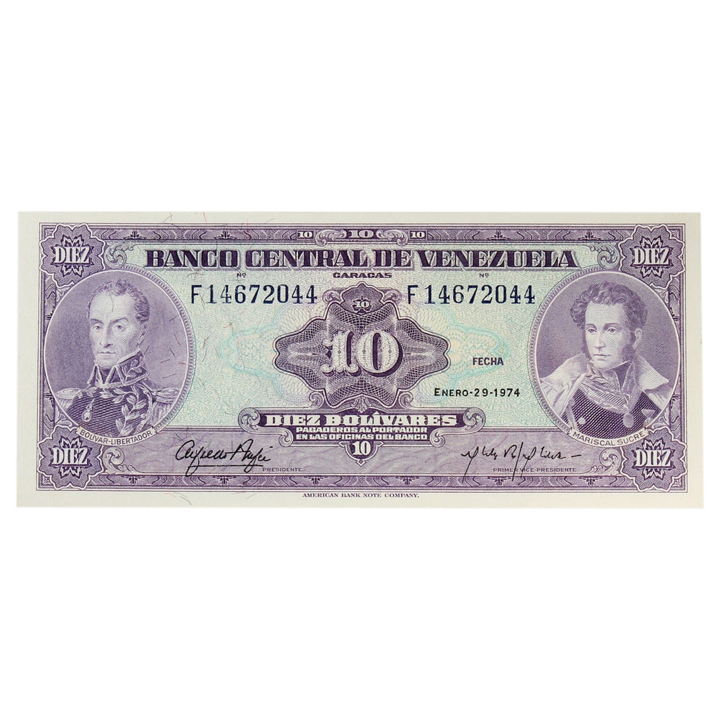 Venezuela 1974 10 Bolivare Note, Pick #51d, UNC