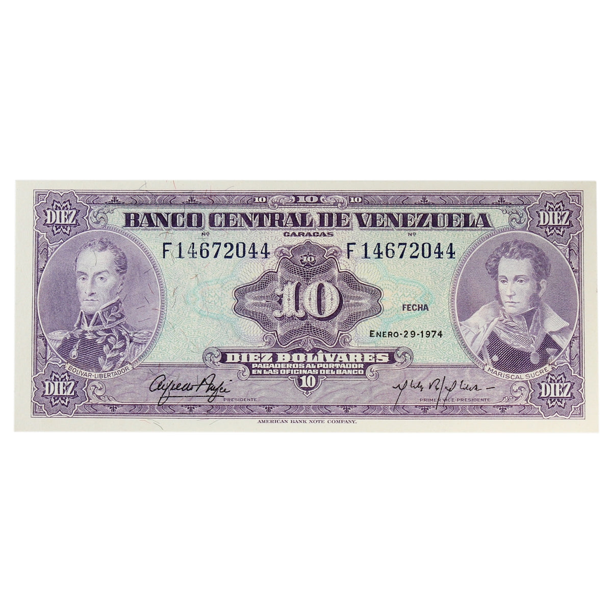 Venezuela 1974 10 Bolivare Note, Pick #51d, UNC