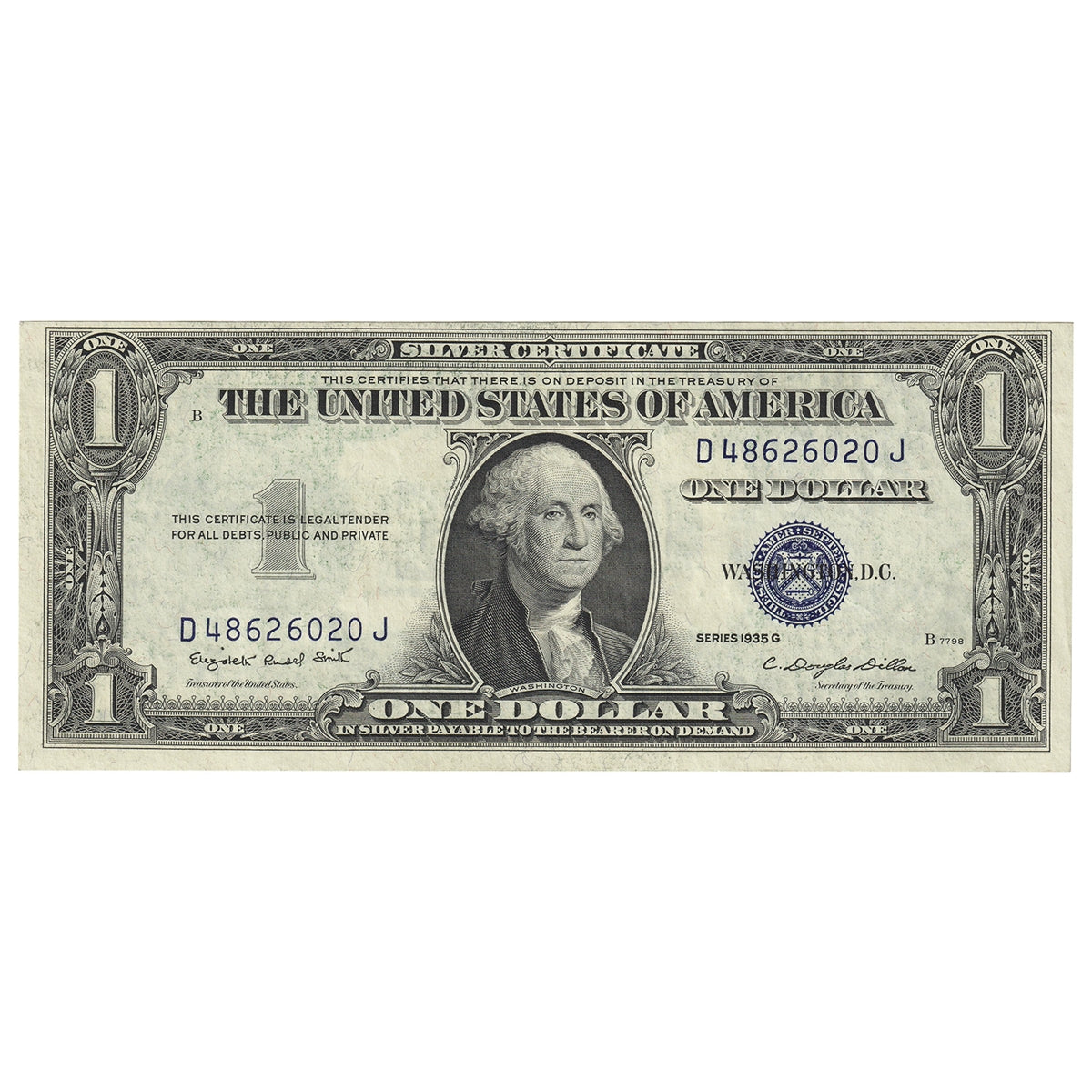 USA 1935G $1 Note, FR #1616, Smith-Dillon, Silver Certificate, AU-UNC