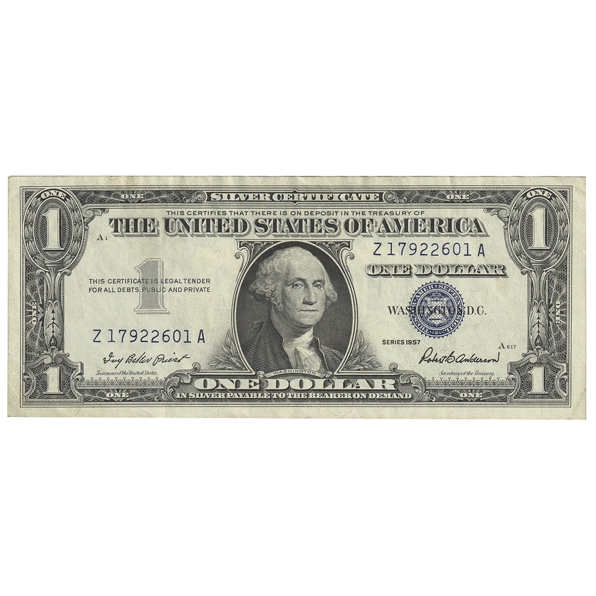USA 1957 $1 Note, FR #1619, Priest-Anderson, Silver Certificate, EF-AU