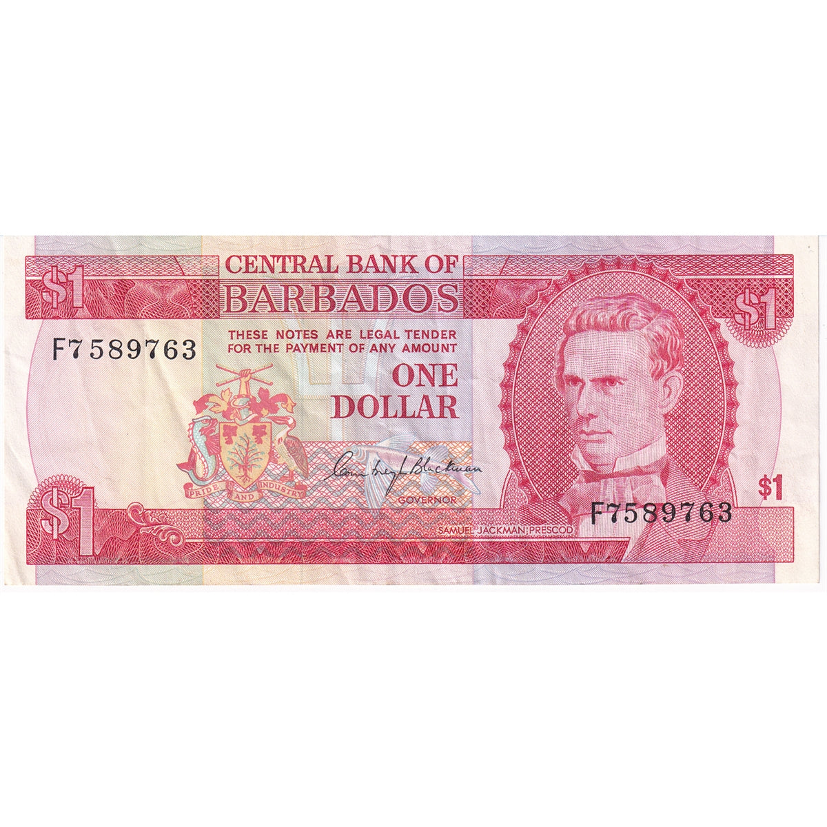 Barbados Note 1973 1 Dollar, VF-EF