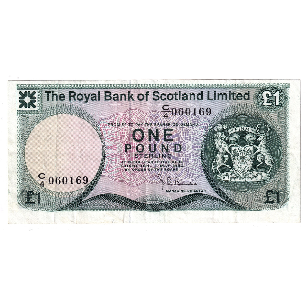 Scotland 1980 Royal Bank of Scotland 1 Pound Note, VF-EF