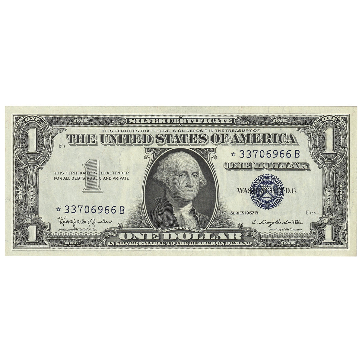 USA 1957B $1 Note, FR #1621*, Granahan-Dillon, Star Note, Silver Certificate, AU-UNC
