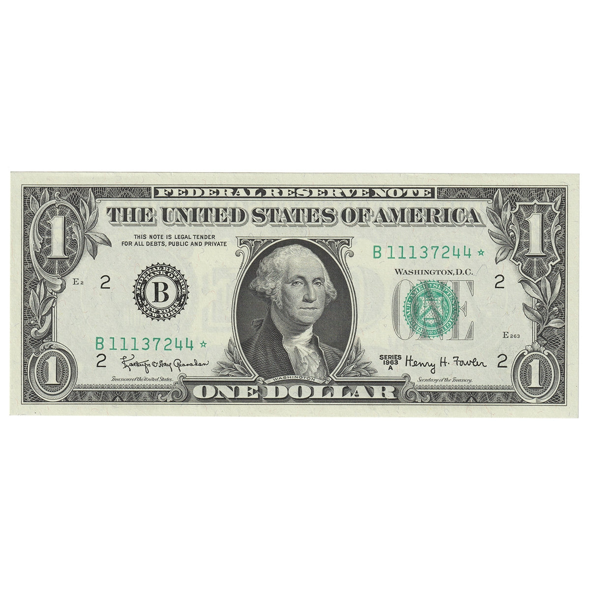 USA 1963A $1 Note, FR #1901B*, Granahan-Fowler, Star Note, New York, UNC