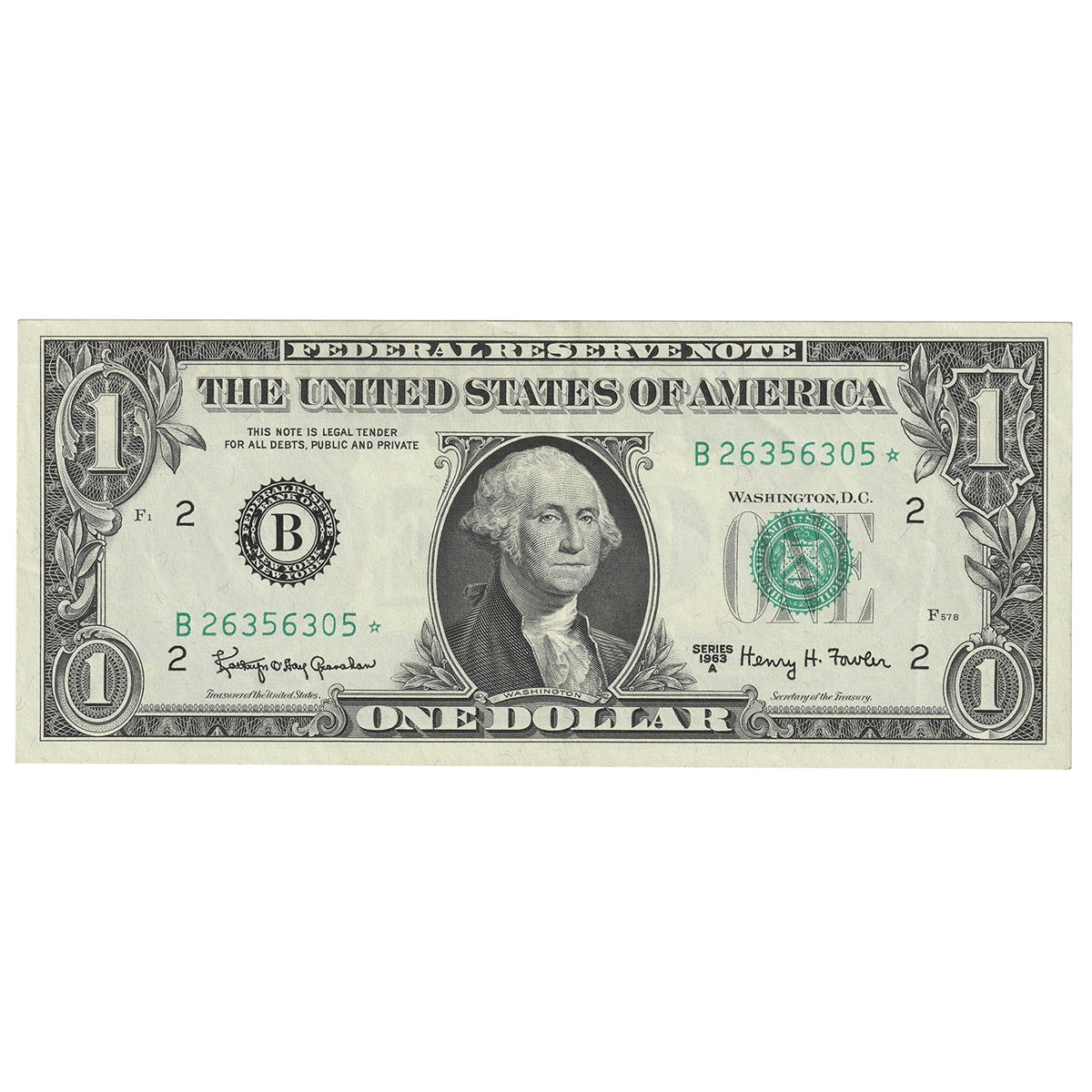 USA 1963A $1 Note, FR #1901B*, Granahan-Fowler, Star Note, New York, EF-AU