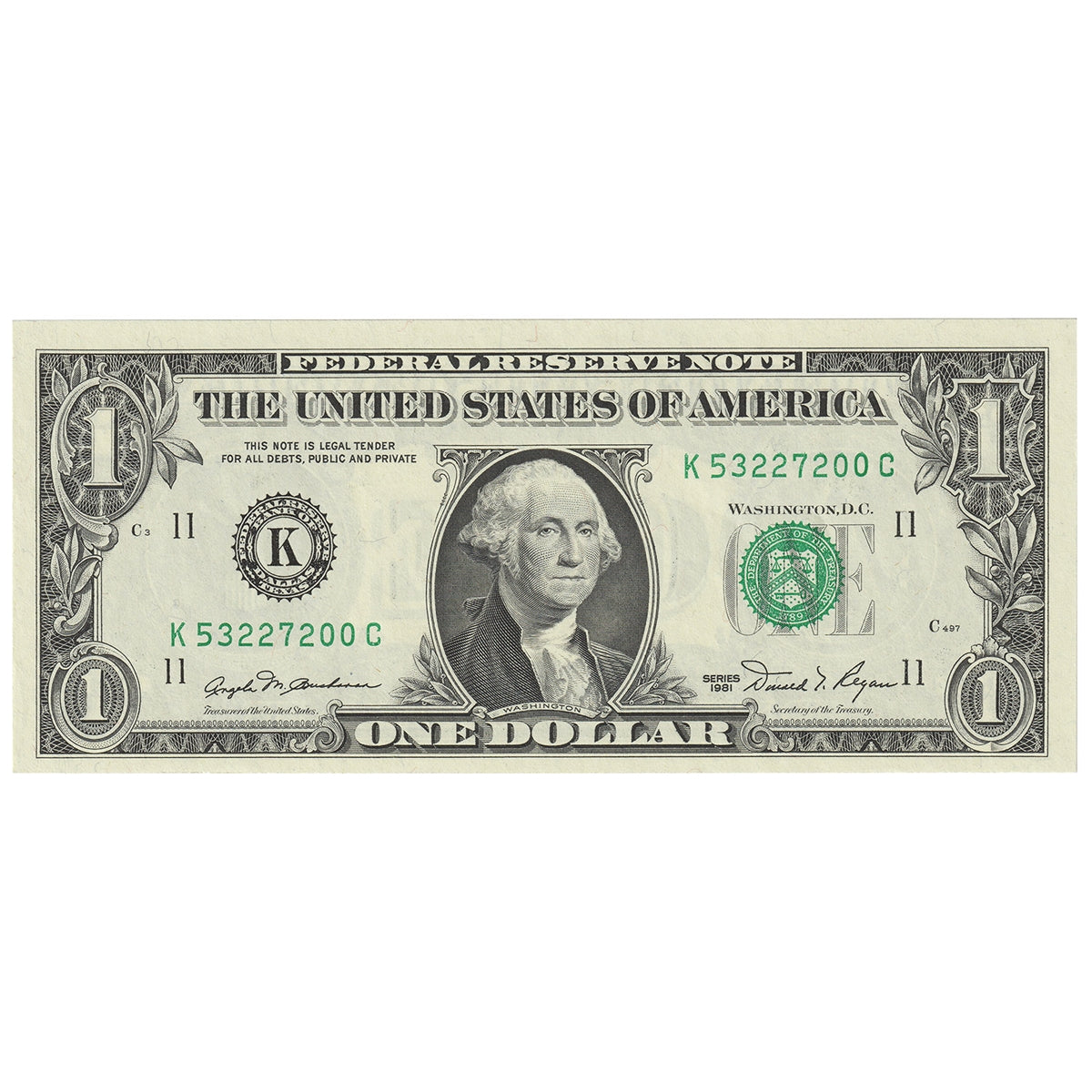 1 Note/coin USA 1981 $1 Note, FR #1911K, Buchanan-Regan, Dallas, UNC – Colonial ...