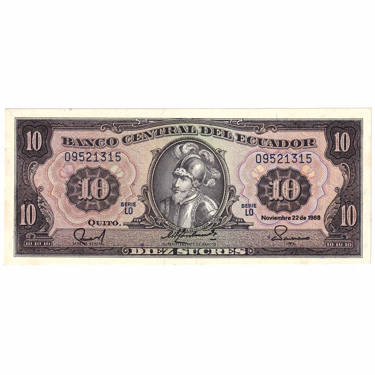 Ecuador Note 1988 10 Secres, UNC