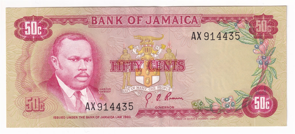 Jamaica Note 1970 50 Cents, AU