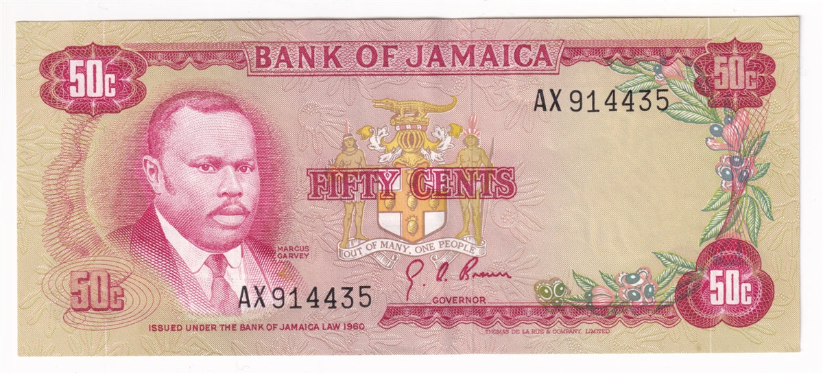 Jamaica Note 1970 50 Cents, AU