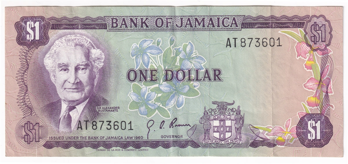 Jamaica Note 1970 1 Dollar, VF-EF