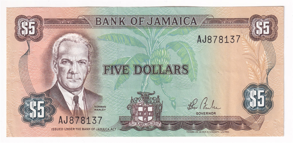 Jamaica Note 1984 5 Dollars, Signature 7, AU