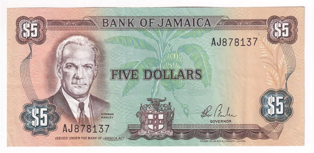 Jamaica Note 1984 5 Dollars, Signature 7, AU