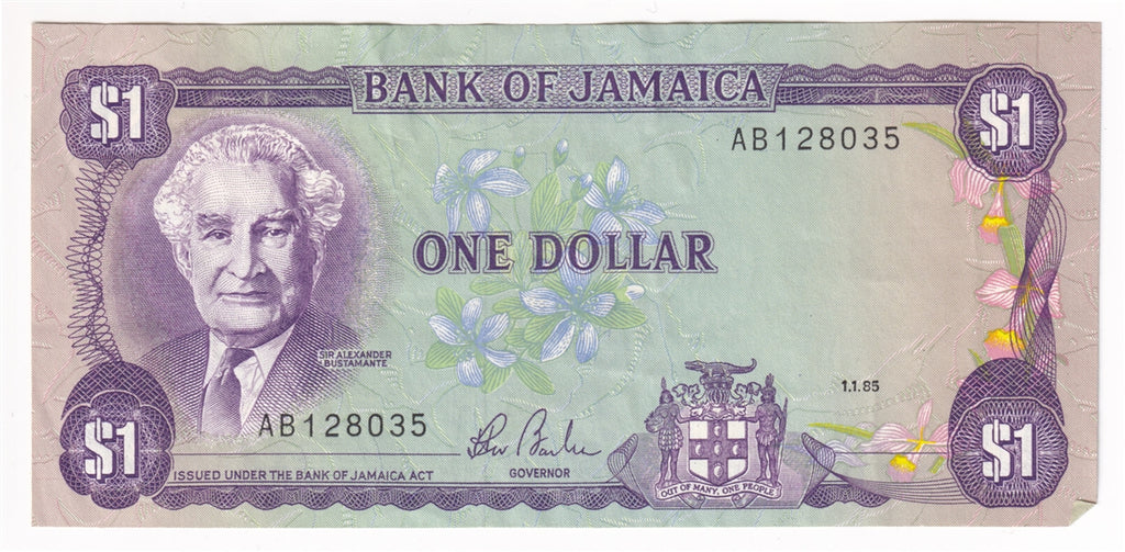 Jamaica Note 1985 1 Dollar, Signature 7, AU