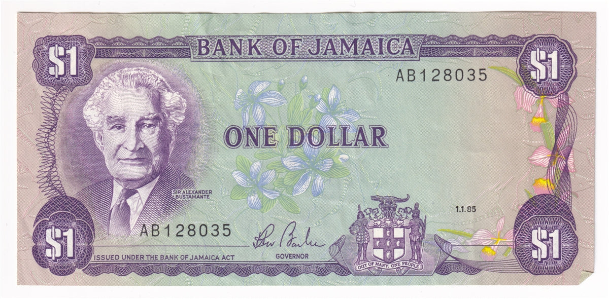 Jamaica Note 1985 1 Dollar, Signature 7, AU