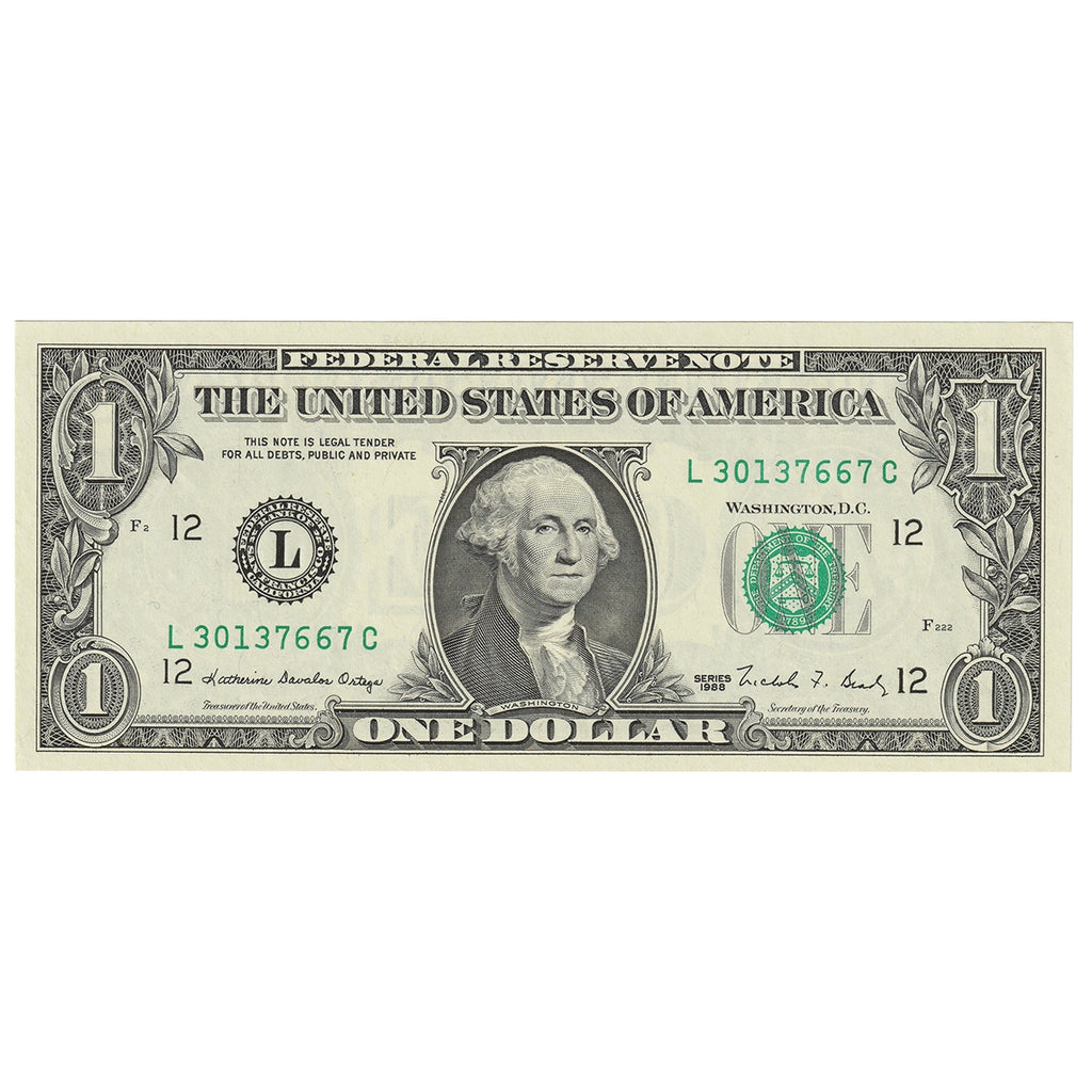 USA 1988 $1 Note, FR #1914L, Ortega-Brady, San Francisco, UNC
