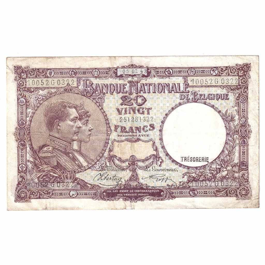Belgium Note 1943 20 Francs, EF