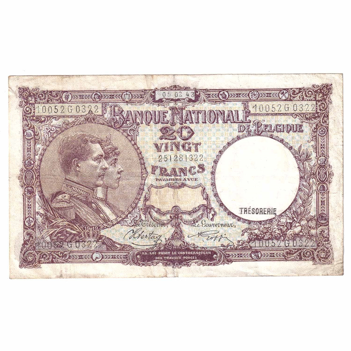 Belgium Note 1943 20 Francs, EF