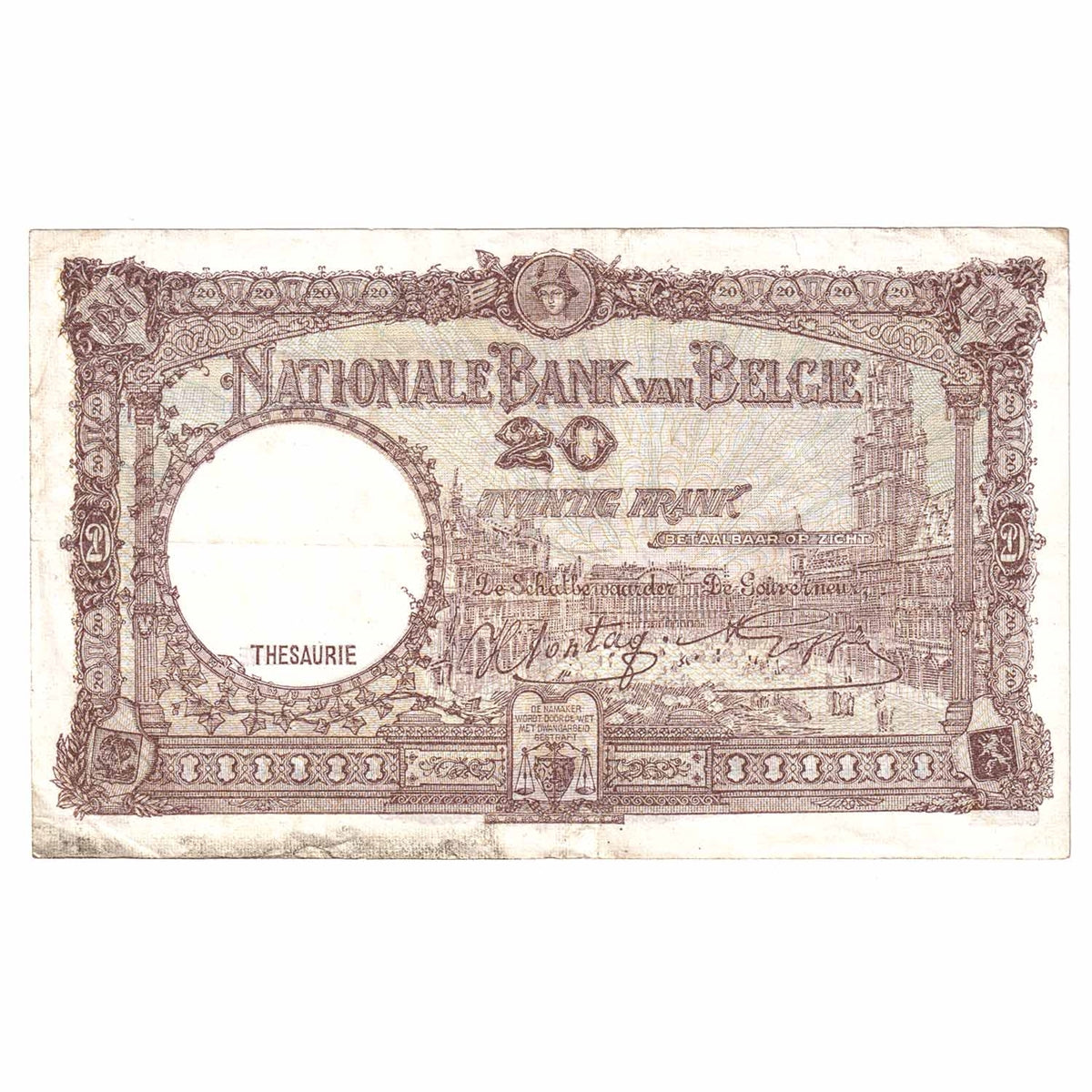 Belgium Note 1943 20 Francs, EF