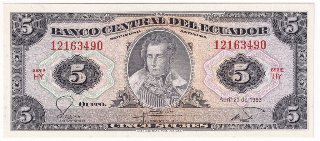 Ecuador Note 1983 5 Sucres, UNC