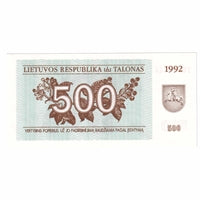 Lithuania 1992 500 Talonas Note, Pick #44, UNC