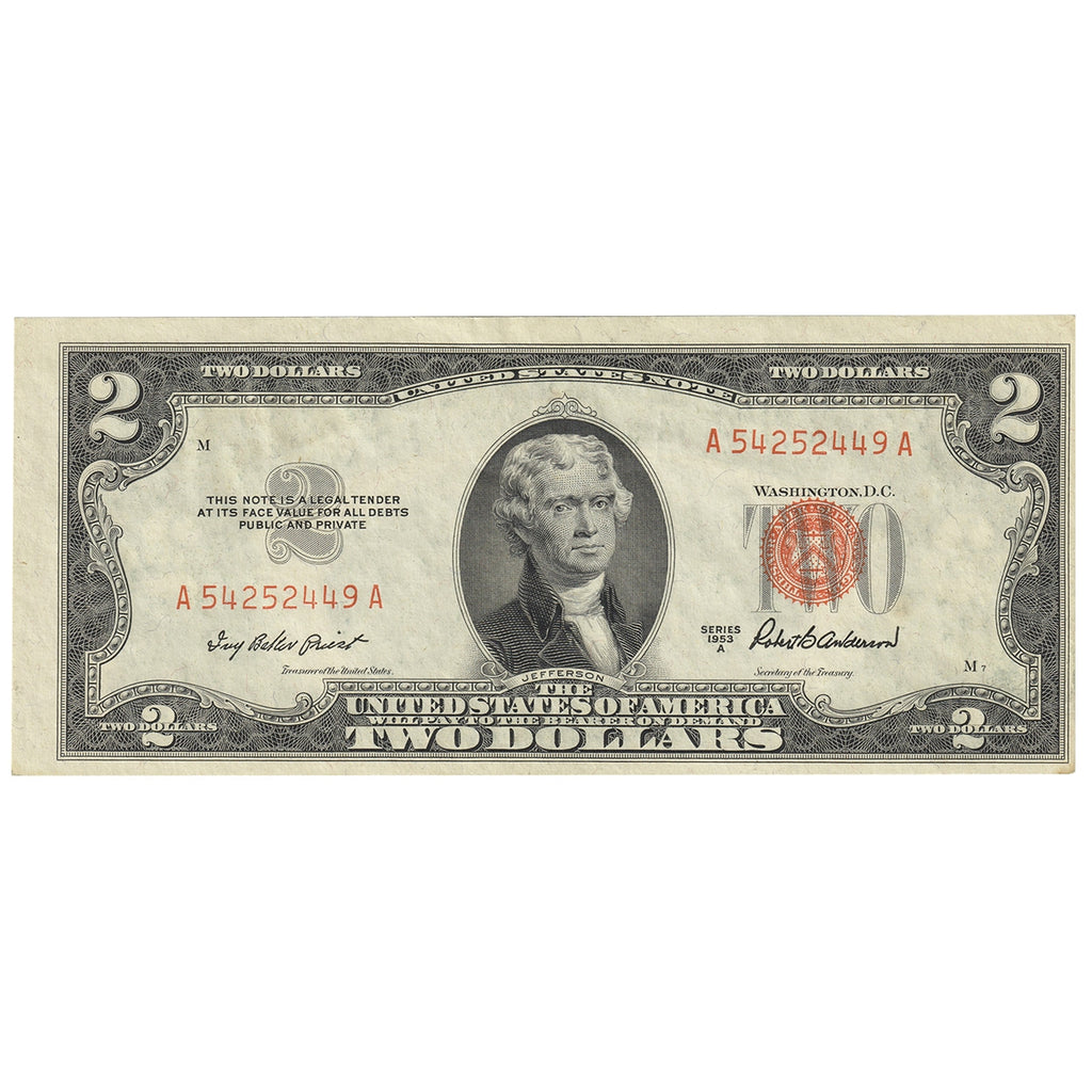 USA 1953A $2 Note, FR #1510, Priest-Anderson, AU-UNC