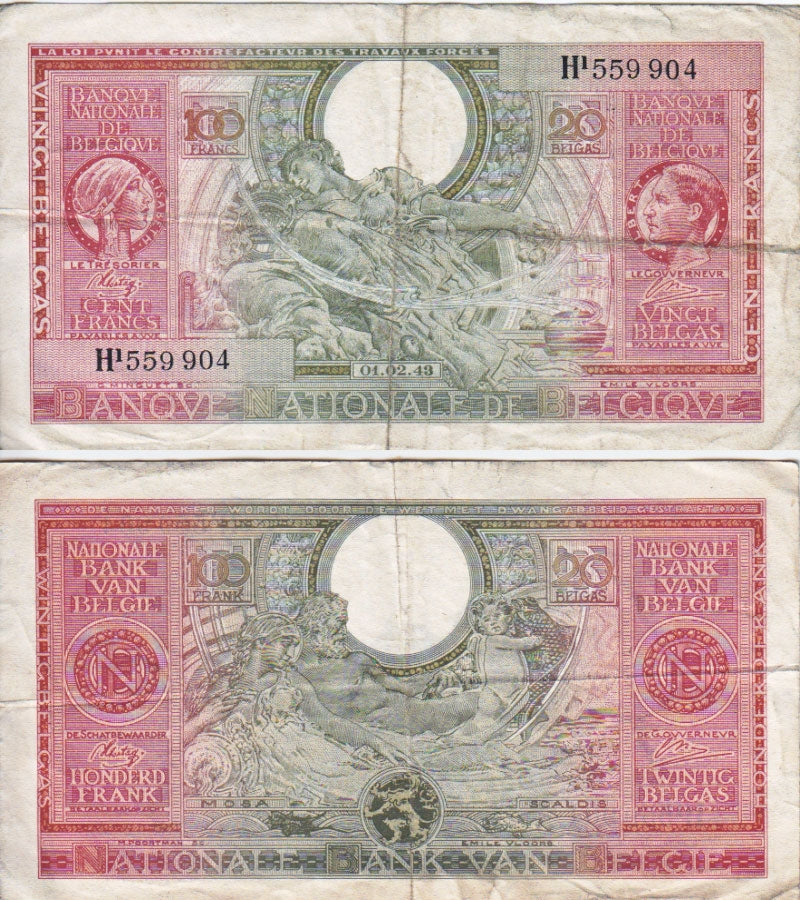 Belgium Note 1943 100 Francs, EF