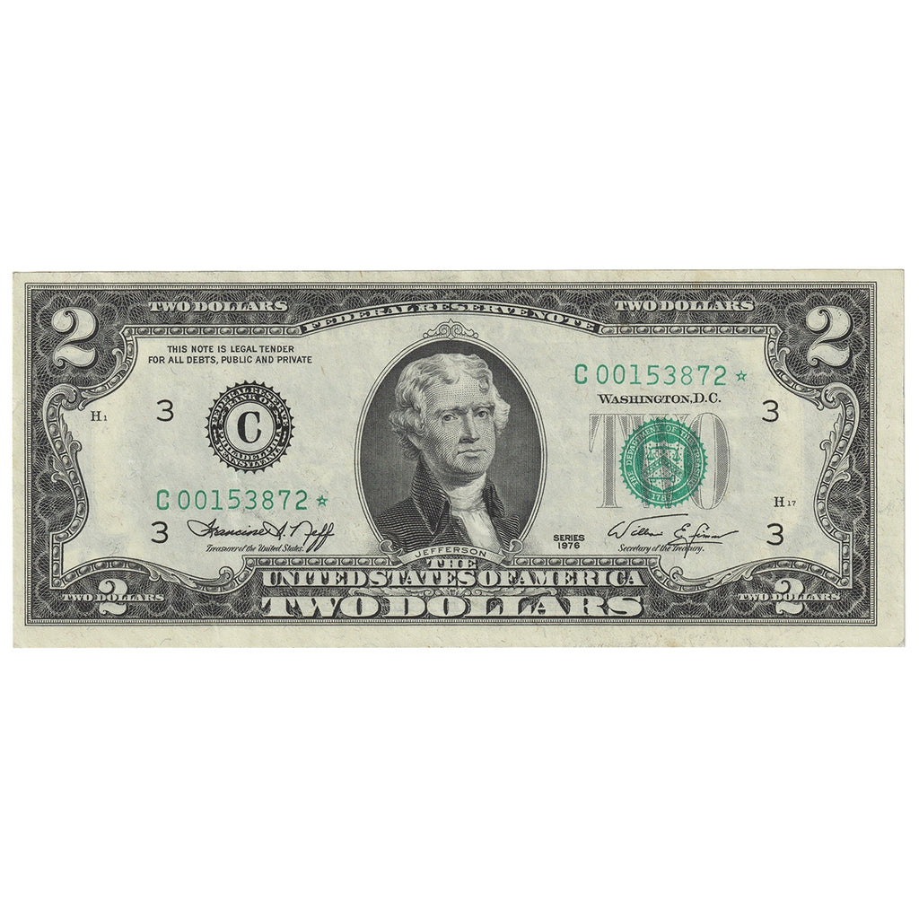 USA 1976 $2 Note, FR #1935C*, Neff-Simon, Star Note, Philadelphia, AU
