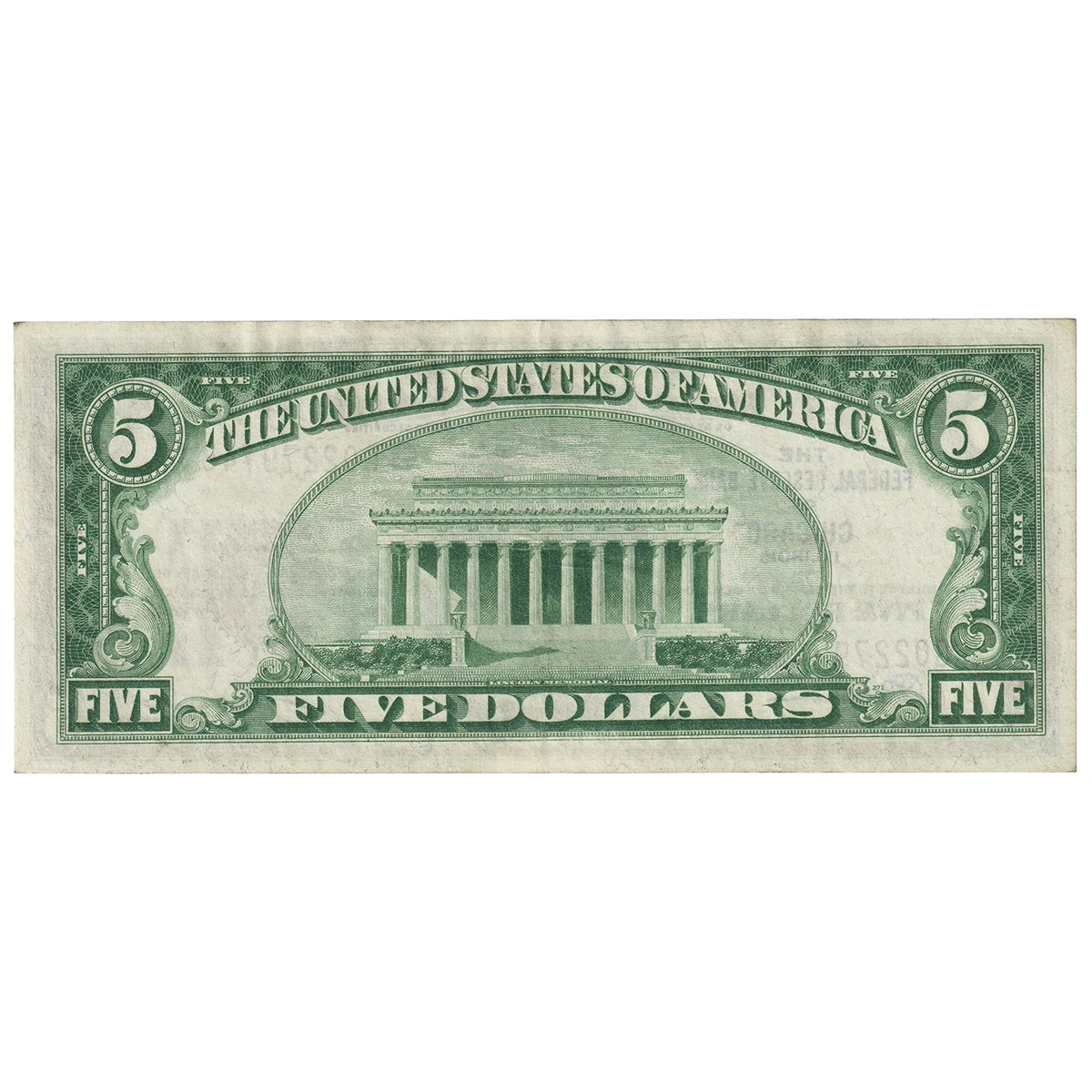 USA 1929 $5 Note, FR #1850G, Jones-Woods, Federal Reserve Bank of Chicago, EF