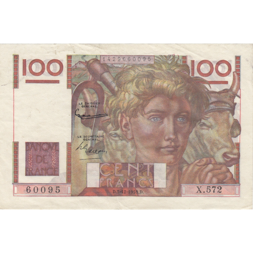 France Note 1953 100 Francs, EF-AU