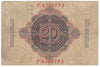 Germany 1910 20 Mark Note, Pick #40b 7 Digit, F