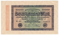 Germany 1923 20,000 Mark Note, Pick #85b, AU-UNC