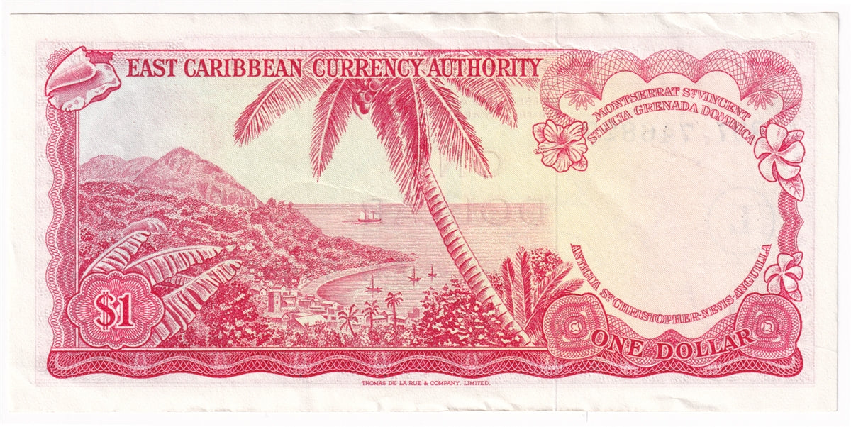 East Caribbean States 1965 1 Dollar Note, Pick #13l Signature 1, L Overprint, AU