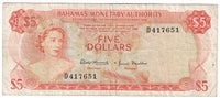 Bahamas 1968 5 Dollar Note, Pick #29a, F