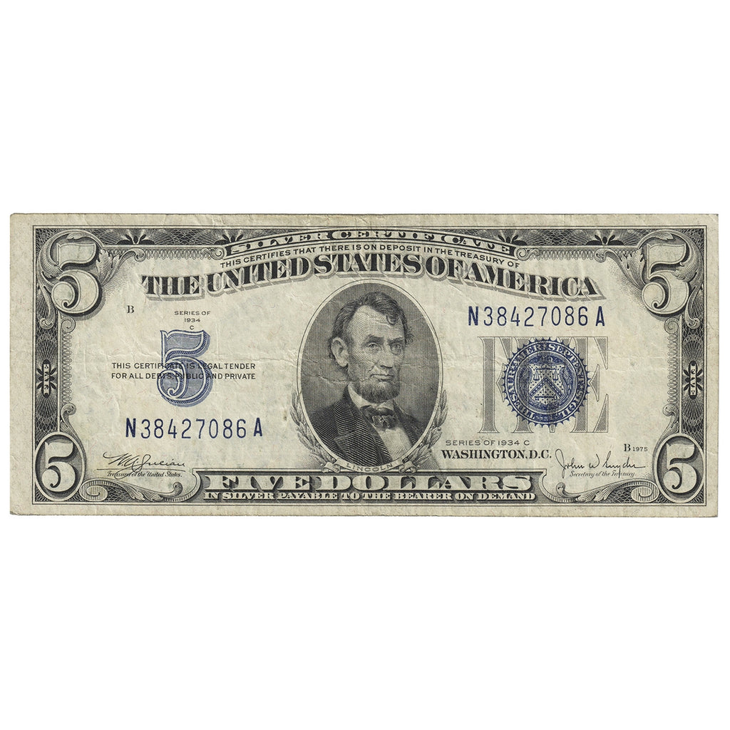 USA 1934C $5 Note, FR #1653, Julian-Snyder, Silver Certificate, VF