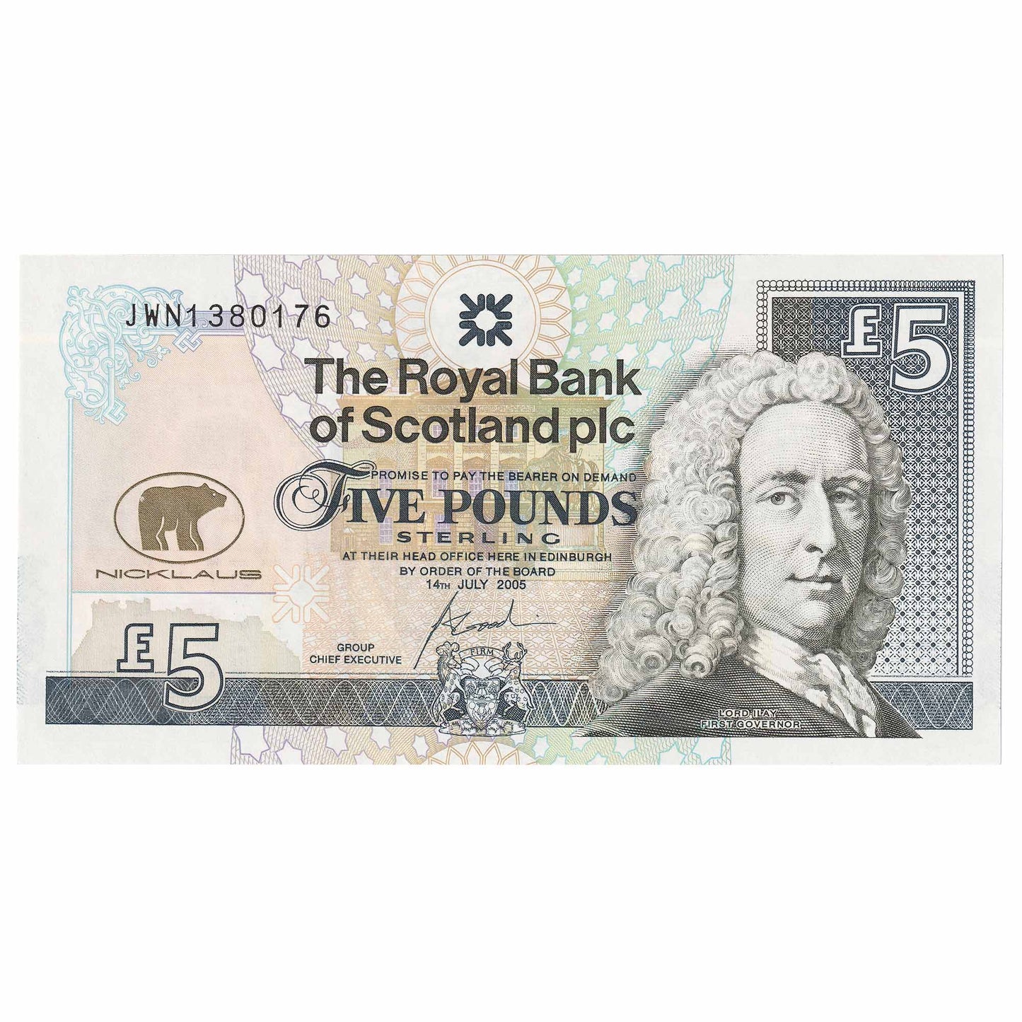 Scotland 2005 Royal Bank of Scotland Jack Nicklaus 5 Pound Note, SC847, UNC