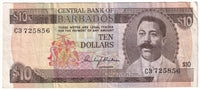 Barbados 1973 10 Dollar Note, Pick #33a, VF