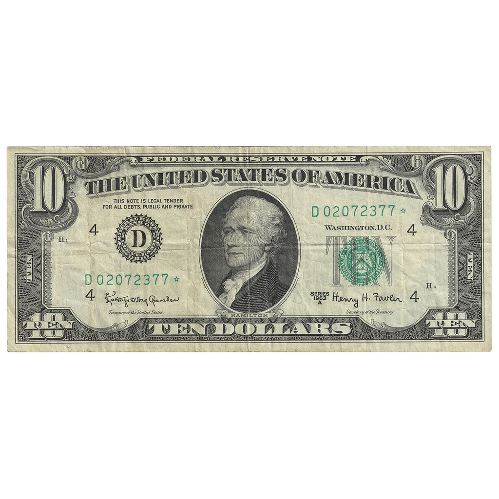 USA 1963A $10 Note, FR #2017D*, Granahan-Fowler, Star Note, Cleveland, VF