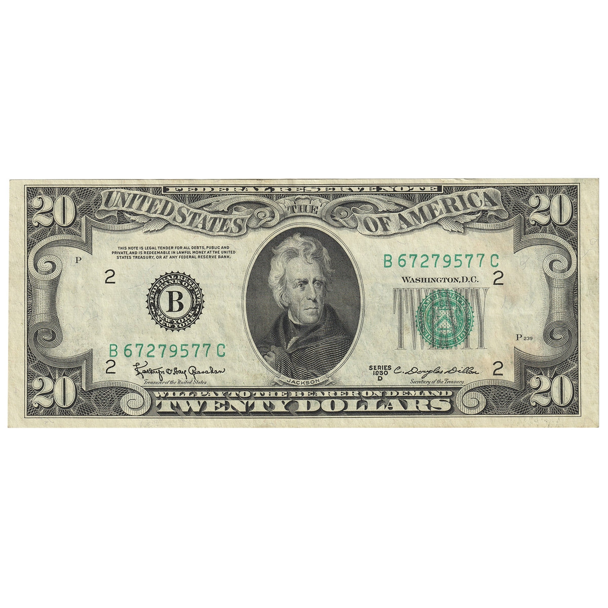 USA 1950D $20 Note, FR #2063B, Granahan-Dillon, New York, EF