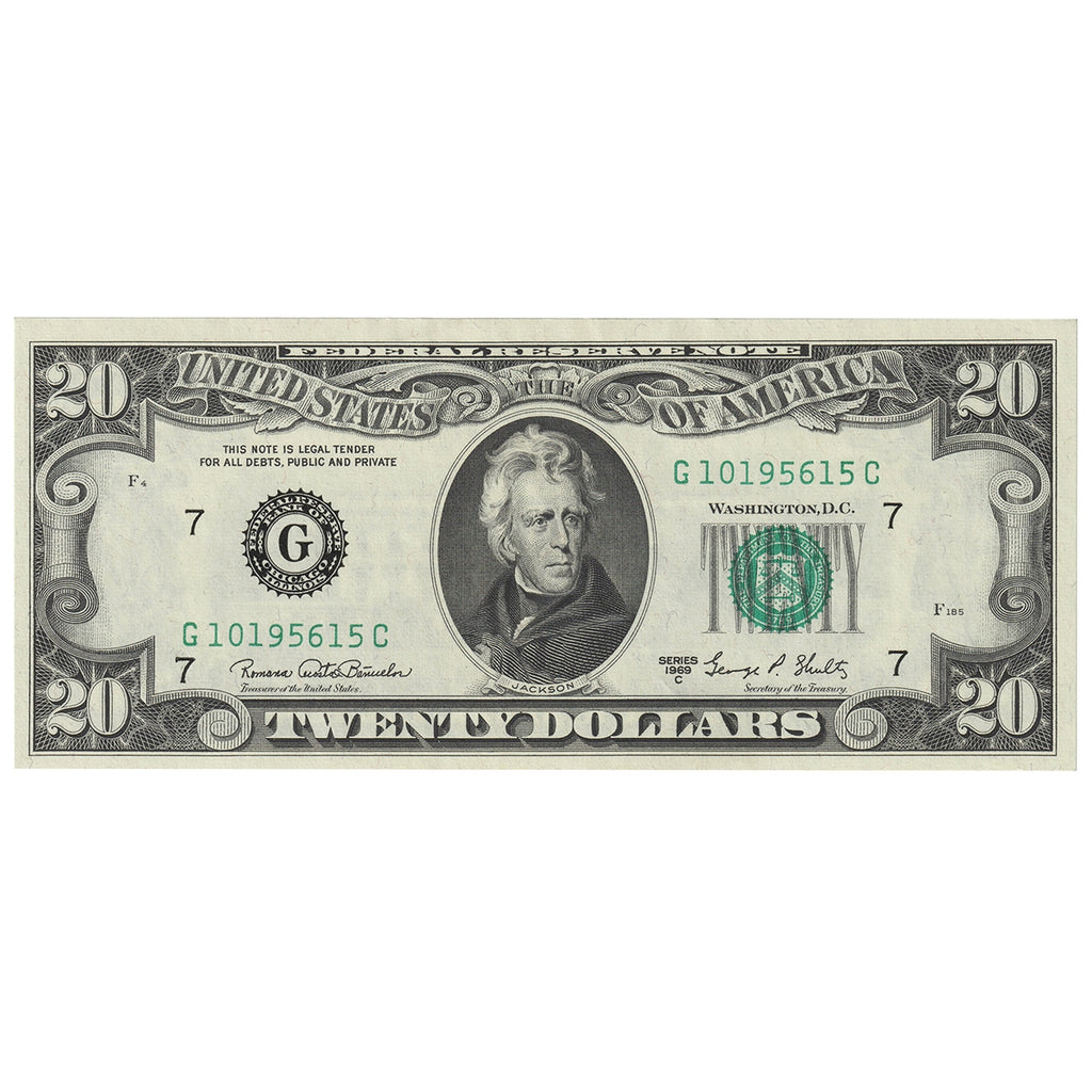 USA 1969C $20 Note, FR #2070G, Banuelos-Shultz, Chicago, UNC