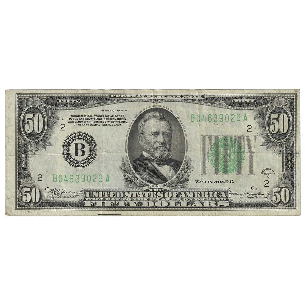 USA 1934A $50 Note, FR #2103B, Julian-Morgenthau, New York, VF