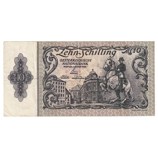 Austria 1950 10 Schilling Note, Pick #128, F-VF