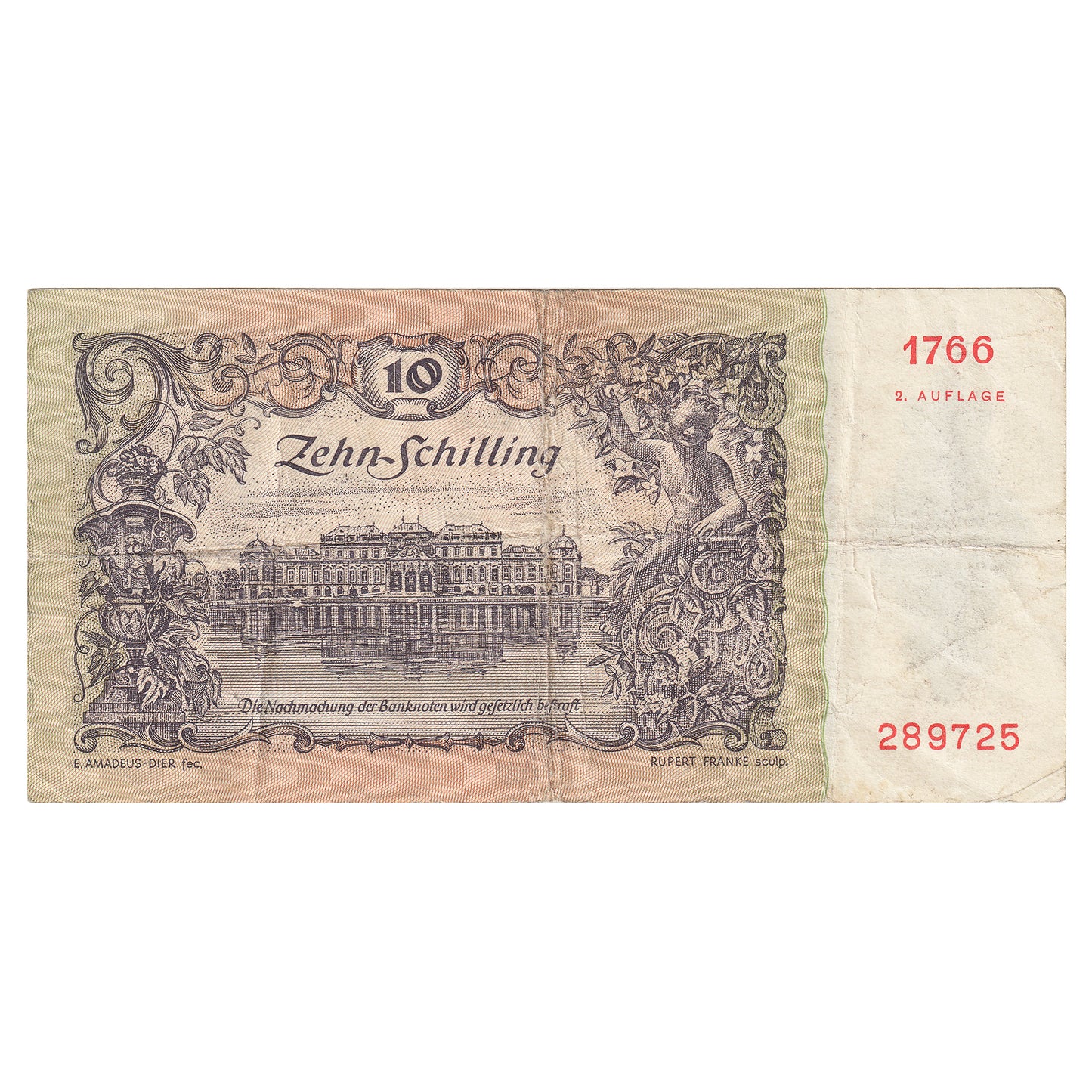 Austria 1950 10 Schilling Note, Pick #128, F-VF