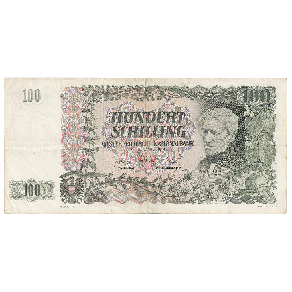 Austria 1954 100 Schilling Note, Pick #133a, VF