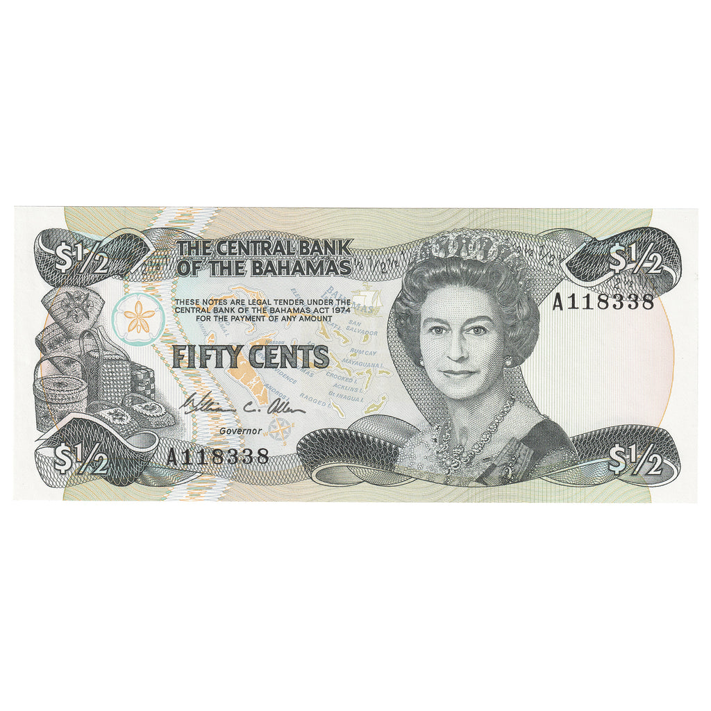 Bahamas L.1974 (1984) 1/2 Dollar Note, Pick #42a, UNC