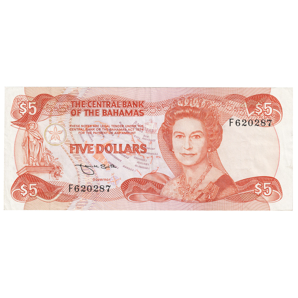 Bahamas L.1974 (1984) 5 Dollar Note, Pick #45b, EF-AU